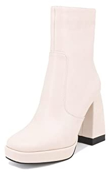 QUEEN HELENA Stivaletti con Zip Laterale Stivali Bassi con Tacco Tronchetti Invernali Casual Plateau Donna K2112 (K2112 Beige, Numeric_39)