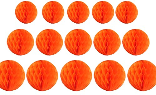 15 Stück Wabenbälle Dekorationen 10.2 cm, 15.2 cm, 20.3 cm, Party-Wabenball, Blumen-Pompons, Blumen-Bälle zum Aufhängen für Party, Babyparty, Geburtstag, Hochzeit, Kinderzimmer, 2 cm, orange)