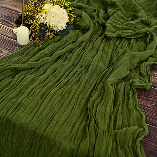 2 Stück Seihtuch-Tischläufer Olivgrün,90 x 300 cm Grün Rustikaler Gaze-Stoff Boho-Tischläufer Käsetuch Cheesecloth Tischläufer Hochzeit Tischdecke für Hochzeitsfeier Brautparty Tischdekoration