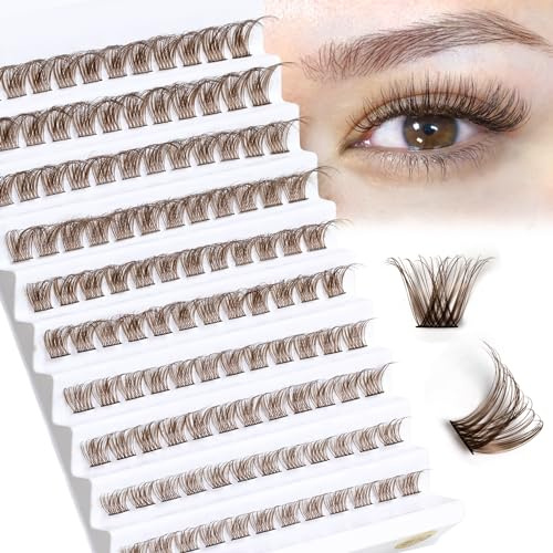 Veleasha Braune Wimpern-Cluster 120 Stück DIY-Wimpernverlängerung D-Locken-Wimpern-Cluster Dünne Wimpernverlängerungen Weiche Künstliche Wimpern Natürlicher Look Zu Hause (B10 Braun 8–16 mm)