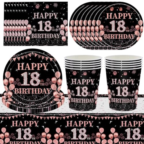 KNBMCAV 69pcs Vajilla de Fiesta de Cumpleaños,18th Vajilla de Fiesta, Bandeja de Papel, Taza de Papel, Toallas de Papel, Mantel,Cumpleaños Infantil Party Decoración Set -16 Hombre