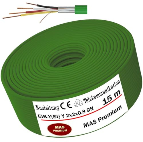MAS Premium KNX Kabel 5-250m EIB-Y(St) Y 2x2x0,8 GN Busleitung Telekommunikationskabel Busleitungen Installationsbusleitung Bussignale in der Gebäude-Systemtechnik (15m)