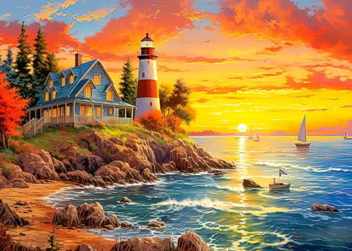 1000 Teile Puzzles für Erwachsene - Leuchtturm Malerei DIY Herausfordernde Puzzle