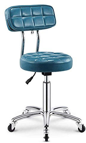 LXGJSQY Ergonomischer Bürohocker mit Rollen, drehbarer Kosmetikhocker mit Sitz aus blauem Kunstleder, höhenverstellbar von 45–58 cm, Tragkraft 160 kg, Sattelhocker mit Neigungsfunktion und Rückenleh