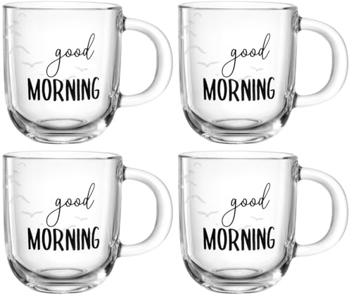 LEONARDO HOME Ufficio 047079 - Juego de 4 tazas aptas para lavavajillas, tazas de café modernas y de alta calidad para la oficina, juego de tazas de té de cristal, 400 ml
