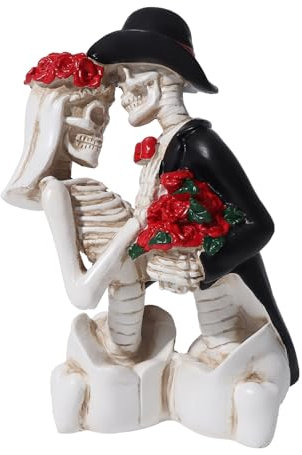 Dekoartikel Mit Totenköpfen Die Liebe stirbt nie, ewige Hochzeit, Skelett, Paar-Dekor, Halloween, Gothic-Liebhaber, romantische Figur, Hochzeitsharz, Schreibtisch- und Regaldekoration (schwarz weiß)