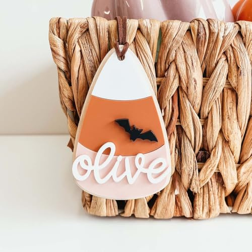 Personalized Halloween Name Tag, Acrylic Name Candy Corn Tags Basket Marker, Halloween Treat Tags, Gift Tags Halloween, Trick Or Treat Tag