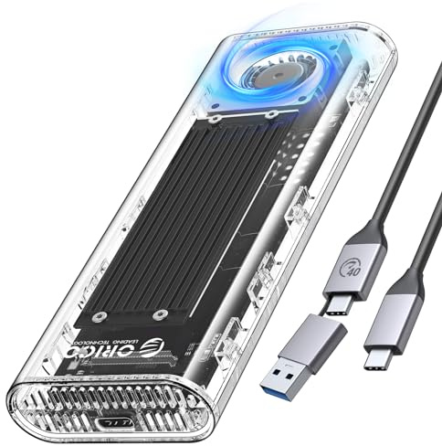ORICO 40gbps NVMe SSD Gehäuse mit Lüfter, Werkzeugfreies M.2 SSD Gehäuse für Thunderbolt 4/3 USB 3.2/3.1/3.0, Transparentes M2 Adapter Unterstützt M-Key SSD 2230/2242/2260/2280, TCM2-U4-BK
