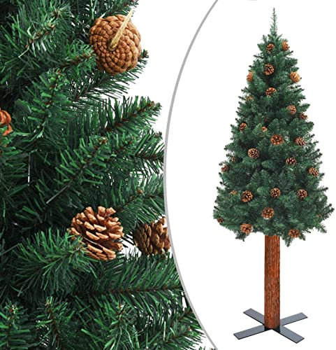 künstlicher Weihnachtsbaum, weihnachtskiefer mit echtem Holz und weißem Schnee, schlanker Weihnachtsbaum für drinnen und draußen, weihnachtsdekoration, grün, 180 cm, modisches PVC