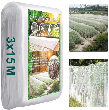 Coolty Gemüseschutznetz, 3 x 15M Insektenschutznetz, Gemüsenetz, Pflanzenschutznetz für Beschützen Pflanzen und Gemüse Obst Blumen Gewächshaus,zum effektiven Schutz vor Schädlingen
