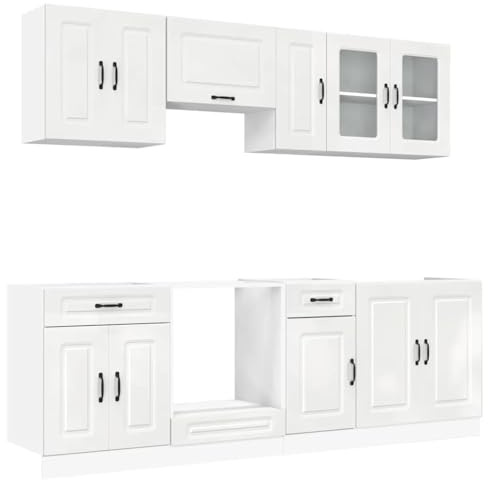 vidaXL 8-TLG. Küchenschrank-Set Kalmar Hochglanz-Weiß Holzwerkstoff