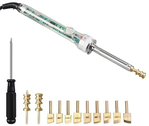 ANGDI Máquina para ranurar Bordes de Cuero con Calor, Herramienta eléctrica para ranurar Bordes de Cuero con Calor, Temperatura Ajustable, con 8 Puntas de latón, para pulir Bordes