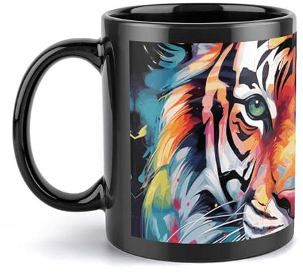 DWTJKMS Color Paint Tiger Face Coffee Mugs Large Ceramic Mug with Handle Porcelain Novelty Mug Print Pattern Tea Cup Cute Milk Cup Funny Coffee Cups for Men Women Dishwasher Safe