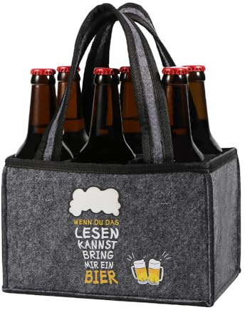 Anicy Männerhandtasche Bier Geschenke für Männer - Flaschenträger 6 Flaschen, Flaschentasche Filz, Biergeschenk für Herren, Vater, Sohn, Freund, Grau