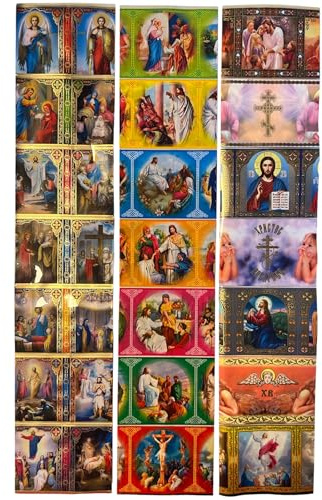 Ukrainisches Kunsthandwerk Ostereier Schrumpffolie Set christliche Motive – 3 Streifen für 21 Eier – Biblische Osterbilder – Folie zum Eier verzieren (80,106.107)