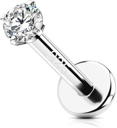 OUFER Silber 925 6/8/10 mm Helix Piercing Schmuck Innengewinde Knorpel Ohrpiercing 16G Tragus Piercing Conch Piercing Silber Frauen Helix Ring Clear CZ Lippenpiercing 2/2,5/3 mm