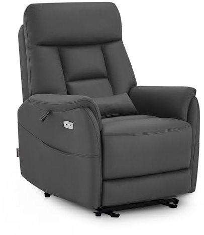 M MCombo Fernsehsessel Elektrisch Verstellbar, Relaxsessel mit Liegefunktion, Massagesessel 3 cm Wandnah, TV Sessel für Enge Räume, USB & Lendenkissen, Wohnzimmer, 7063 (Dunkelgrau)