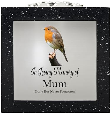 In Loving Memory Of Memorial Rose Bowl Grave Marker Flower Pot Vase With Robin Design Mum Dad Grandad & Lots More Black/Silver (UV PRINTED) (Mum)