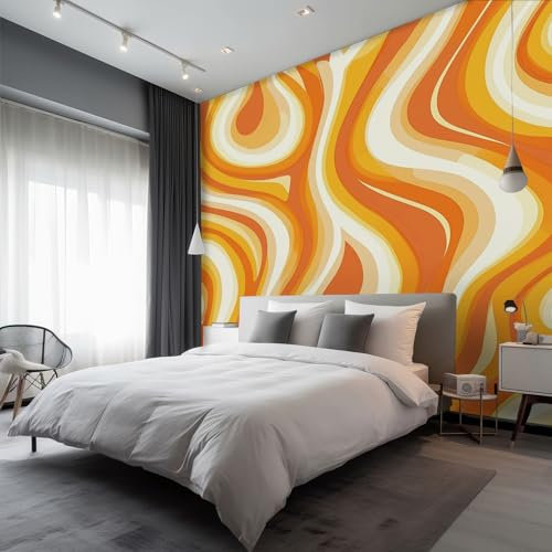 Swirl Mural Wallpaper, Retro 70s 80s Wallpaper for Bedroom, Living Room, TV Backdrop, Office, Hotel Wall Background Decoration Non-Woven Wall Paper 100 X 70 cm (WxH) &JMH145