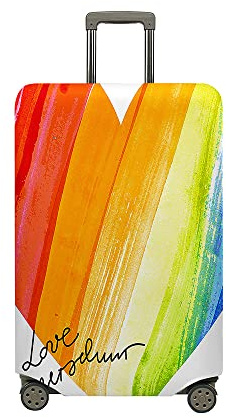 Fasbuy Kofferhülle Kofferschutzhülle mit 18-32 Zoll, Elastisch Koffer Schutzhülle 3D Regenbogen Druck Reise kofferüberzug, Reisekoffer Trolley Case kofferschutz (Orange,M)