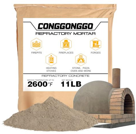 11 LBS Refractory Mortar, 2600°F High Temperature Mortar for Masonry -Fire Refractory Cement Patch for Fireplace Brick,Fire Pit,Kiln,Forge & Pizza Oven Repair- No Heat Cure, Air Set Formula