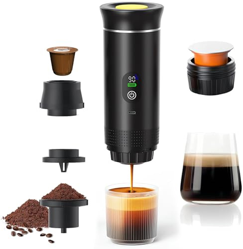 Gubbett Machine à Cafe Portable,3 En 1 Cafetière à Expresso Chauffage Électrique,Rechargeable,Pour Camping et Voiture,Chauffage Rapide,compatible avec Capsules K-Cup et café moulu,Pour voyage