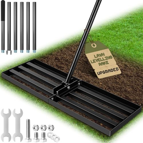 Incikiti Lawn Leveling Rake, 76 x 25cm Lawn Levelling Rake, with Adjustable 204cm Handle, Soil & Sand Spreader, Heavy-Duty Leveling Tool for Yard, Garden, Golf Course & Sports Fields, Not Wobbling