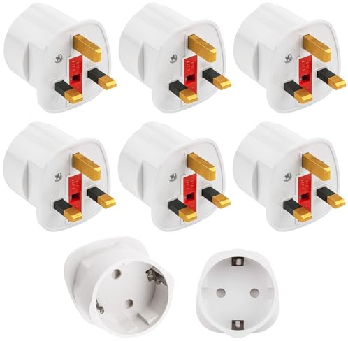 Europe to Uk Plug Adaptor 6 Pack Plug Travel Adapter 2 Pin to 3 Pin | Type C G Adaptor for Electronic Devices for European Euro Germany France Italy Spain British Adapter White