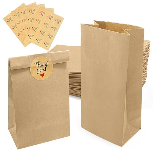 100 Stück Papiertüten Braun, 9x18x5.5cm mit Verschlussaufkleber, Geschenktüten Papier für DIY, Adventskalender Beutel klein für,Gastgeschenke, Hochzeit, Kindergeburtstag, Weihnachten