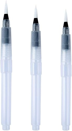 3Pcs Water Brush Pens Set Refillable Watercolor Pen Brush Tips for Blending Colors Creating Shades Set Adults Artist, Art Paintbrush Sets Painting, Drawing and Art Supplies(3 Sizes)