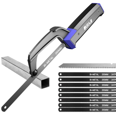 AIRAJ Junior Hacksaw,Compact Metal Saw,with 9 HSS Flexible Bi-Metal &1 Wood Blade,Hacksaw for Metal,Wood,Plastic Cutting,Aluminum Alloy Frame,PP+TPR Rubber Handle,for Use in Confined Spaces