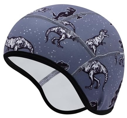 Risipu Gorro de invierno para niños, forro para casco de bicicleta, gorro de esquí con protección para las orejas, gorro elástico para niños y niñas, Gris - Dinosaurio, Talla única