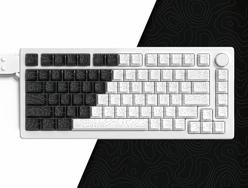 dagaladoo Double Shot PBT keycaps for Mechanical Keyboard,Black/White Topographic Key Board keycaps,Shine Through Custom Key caps,Cherry Profile Key caps for US Layout 60% 75% 100% Keyboard