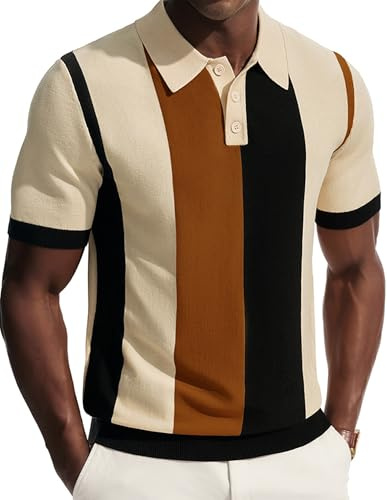 PJ PAUL JONES Camisas polo para hombre de manga corta vintage de punto, marrón, XL