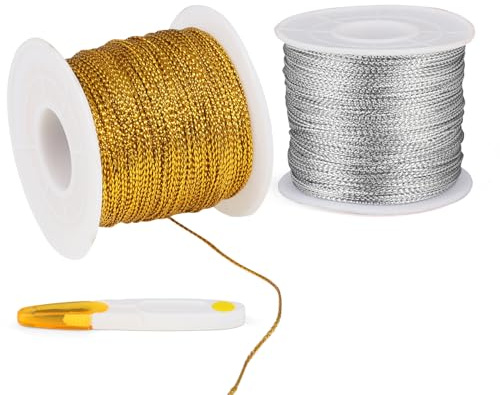 Ezydka 2 rulle 1 mm gyllene tråd 200 m metalliskt snöre pyssel gyllene snöre glittertråd guldgarn för presentförpackning gör-det-själv dekoration hantverk