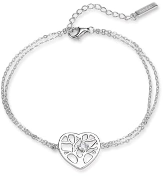 PHNIBIRD Bracelet Arbre de Vie Femme Argent 5A Zircone Brillant 17+3cm | Hypoallergénique, Ajustable, Double Chaîne Élégante Solide, pour Quotidien, Symbole d'Amour et de Vie, Cadeau Romantique