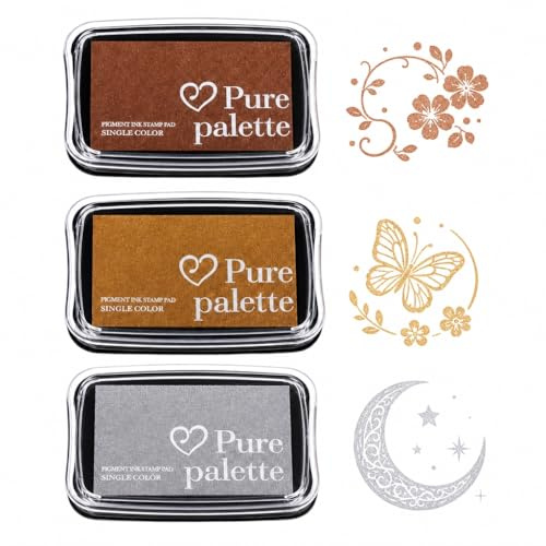 ZexJpr 3 Stück Stempelkissen, Fingerabdruck Stempelkissen für kreative Gestaltung, Stempelkissen Gold, Stempelkissen Silber, Stempelkissen Kupfer, Set mit metallischen Farbtönen