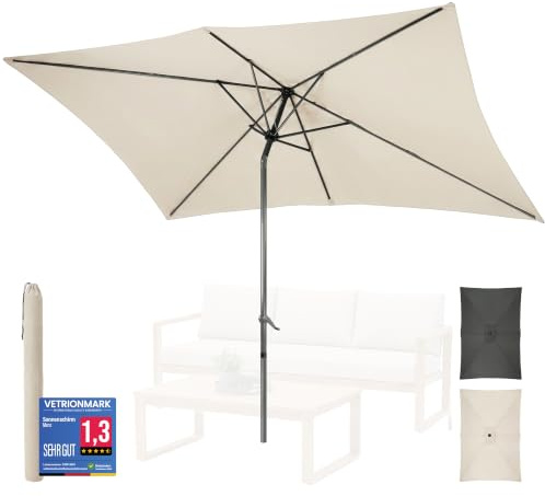 4smile Sonnenschirm Balkon mit Kurbel, Sonnenschirm rechteckig 300x200 cm | UV 50+ Sonnenschutz Balkon, knickbarer Balkonschirm für Terrasse & Garten, inkl. Schutzhülle, Beige