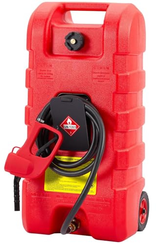 GarveeMore Chariot à carburant 15 gal (57 L) sur roues – Pompe manuelle de transfert, tuyau 3 m (10 ft), réservoir étanche essence/carburant pour auto/bateau/tondeuse/ATV – Rouille