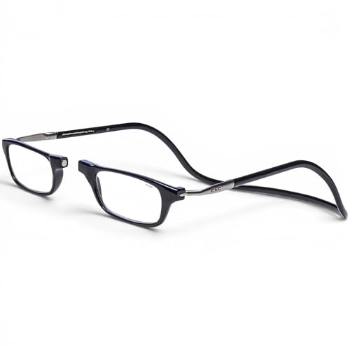 Clic Magnetic Reading Glasses - Adjustable Neck Hanging Readers - Secure Fit with Rigid Headband - Original Long (M-L, Black, 2.00)