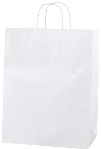 Thepaperbagstore Vit papperspåsar, återvinningsbara och återanvändbara, med vridna handtag – välj din storlek och mängd (50, medium: 250 x 110 x 310 mm)