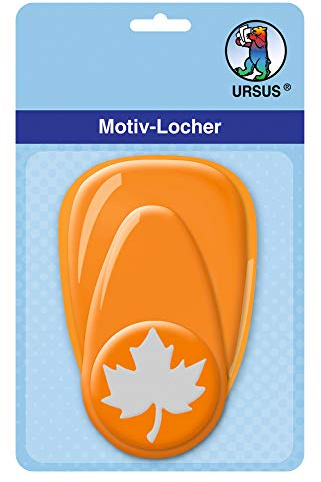 Ursus 19480014 - Motivlocher mit Hebel mittel, Ahornblatt, orange, ausgestanztes Motiv ca. 25,4 mm, aus Kunststoff mit Metallstanze, geeignet für Grammaturen von 160 220 g /qm