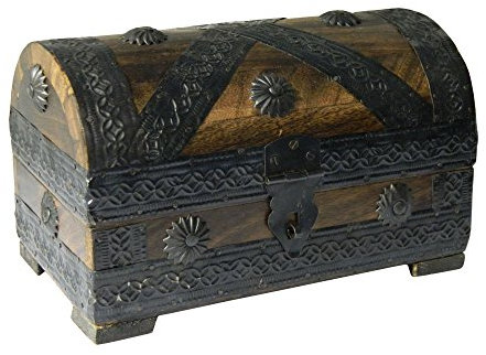 indischerbasar.de Piratenkiste 19 x 12 x 11 cm braun Antiklook Holz Schatztruhe Aufbewahrung Holzbox