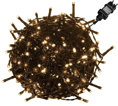 VOLTRONIC LED Lichterkette, IP44, Modell- und Farbwahl, 50 LEDs, Grünes Kabel, warmweiß