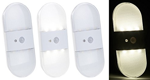 PEARL Wandlicht: Batterie-LED-Wandleuchte, Bewegungs & Lichtsensor, 80 Lumen, 3er-Set (Lampen mit Bewegungsmelder, Bewegungsleuchte, WC)