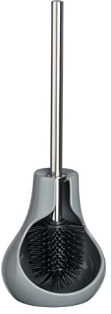 WENKO WC-Garnitur Mod. Drop Neo freistehende Keramik WC-Bürste Toilettenbürstenhalter mit hygienischem Silikonbürstenkopf Ø 7,5 cm ideal für Bad und Gäste-WC Elegantes Design grau Maße 14x40x13,5 cm