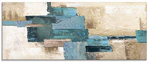 ARTland Wanddeko Glasbilder Wandbild Glas Bild einteilig 125x50 cm Querformat Gemälde Modern Abstrakte Kunst Türkis S7HX