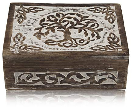 Tolles Geburtstagsgeschenk, handgefertigt, dekorative Holz-Schmuckschatulle, Baum des Lebens, Schnitzerei, Schmuck-Organizer, Andenkenbox, Schatztruhe, Aufbewahrungsschloss, Einweihungsgeschenk