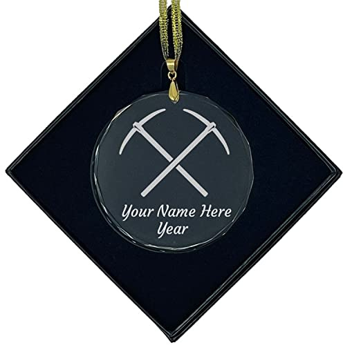 LaserGram Personalized Glass Christmas Ornament, Pickaxe, Custom Laser Engraved Gift Idea (Round Shape)