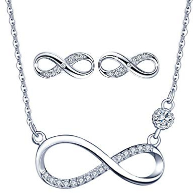 Collar de símbolo de infinito, pendientes de símbolo de infinito, joyería de plata esterlina 925 para mujer niña, juegos de joyas colgante de diamantes, regalo de cumpleaños de Navidad